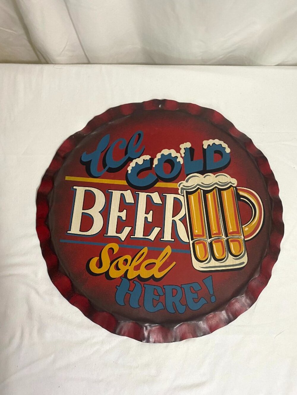 Vintage Cold Beer Sold Here Metal Sign 14” Round Bar Pub Wall Decor Retro Style